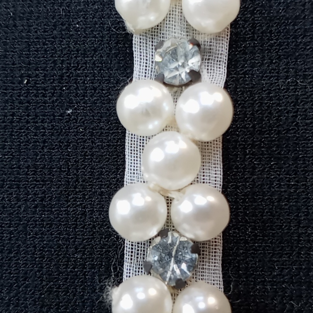 Vintage Bridal Communion Trim Applique Pearlized Rhinestones 2 Feet Length